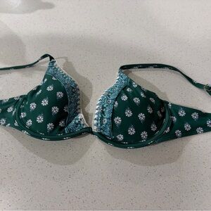Hollister Teal Bikini Top with Floral Accents